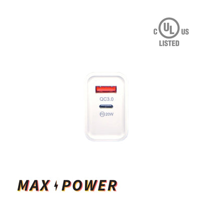 Max Power - 30W 2-Port Type-C(PD) TYPE-A (QC3.0) Wall Charger